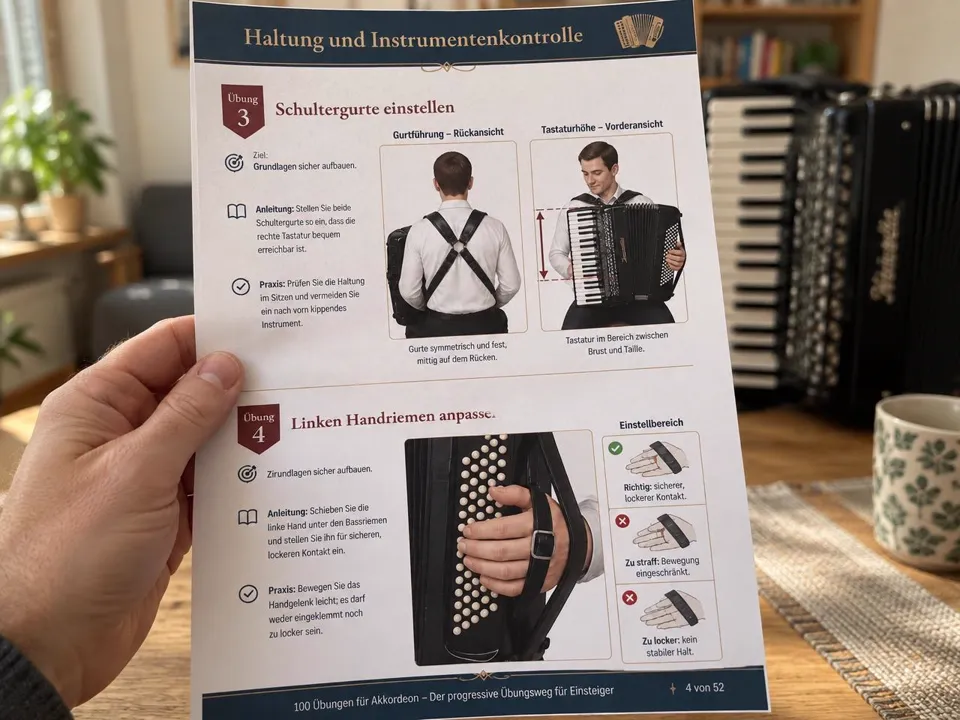 Eine Hand hält eine gedruckte Übungsseite
